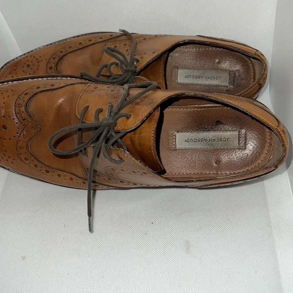 Joseph Abboud leather‎ Cognac brown wingtip lace up Oxford shoes Sz 8.5